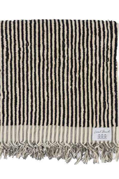 Rivera stripe pool towel in Black and White Front view