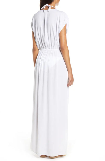 V-NECK WRAP FRONT MAXI IN WHITE BACK VIEW
