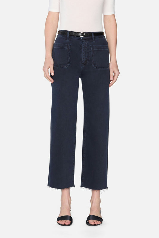 THE ANCHOR PANT IN NAVY RAW FRAY FRONT VIEW