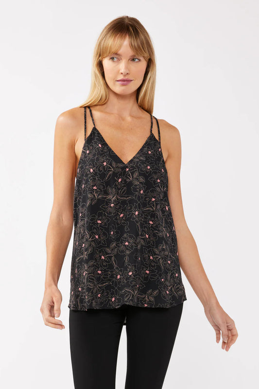 FLORAL SWING TANK TOP in black/rose floral, V-neck with thin straps