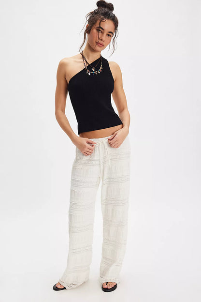 Aiden Lace Pants in White Front View