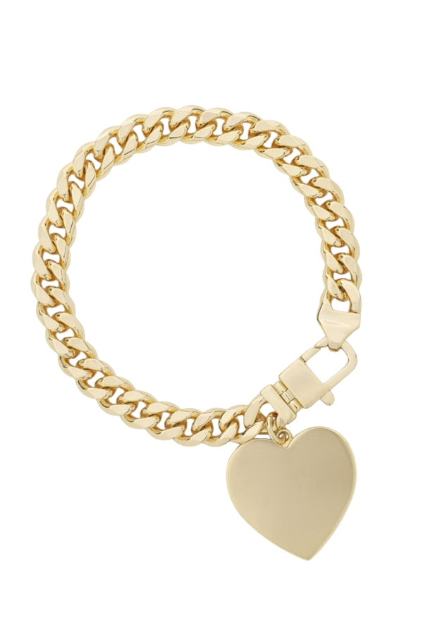 Gold Cuban link heart bracelet with hinged clasp