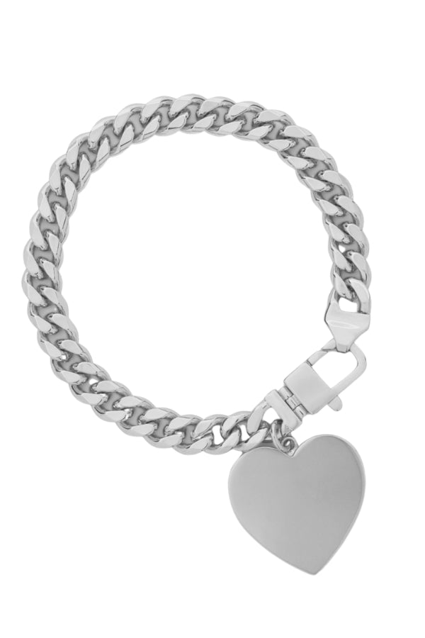 Silver Cuban link heart bracelet with hinged clasp