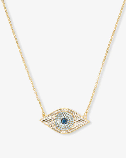 Evil eye necklace in gold with blue opal