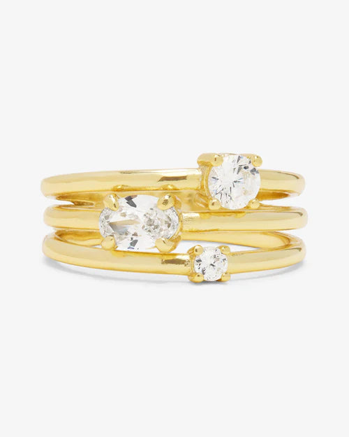 Nina stacked ring in gold with white diamonds