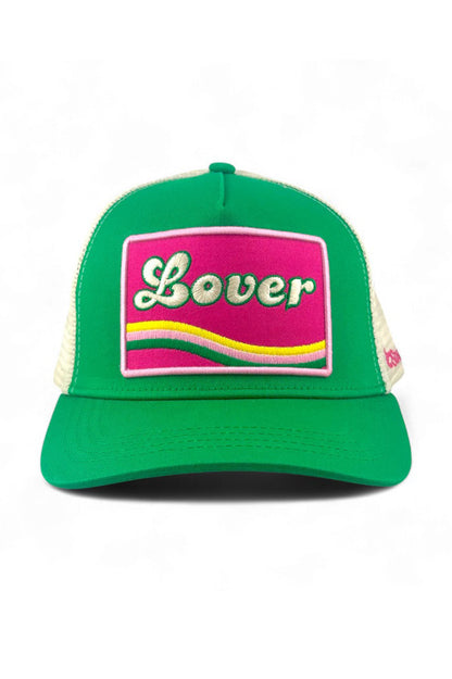 Lover trucker hat in green front view