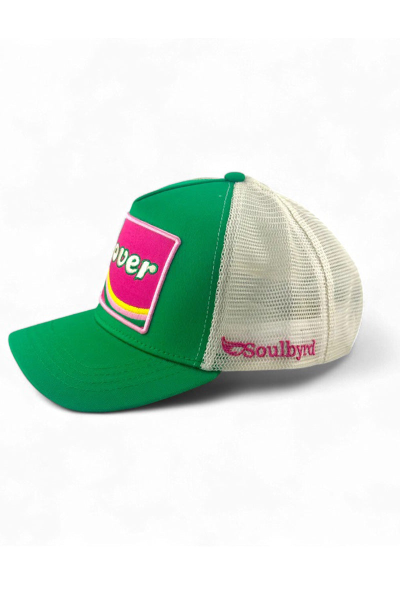 Lover trucker hat in green side view