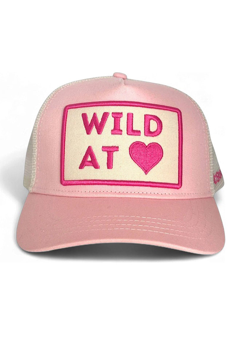 Wild at heart trucker hat in pink front view