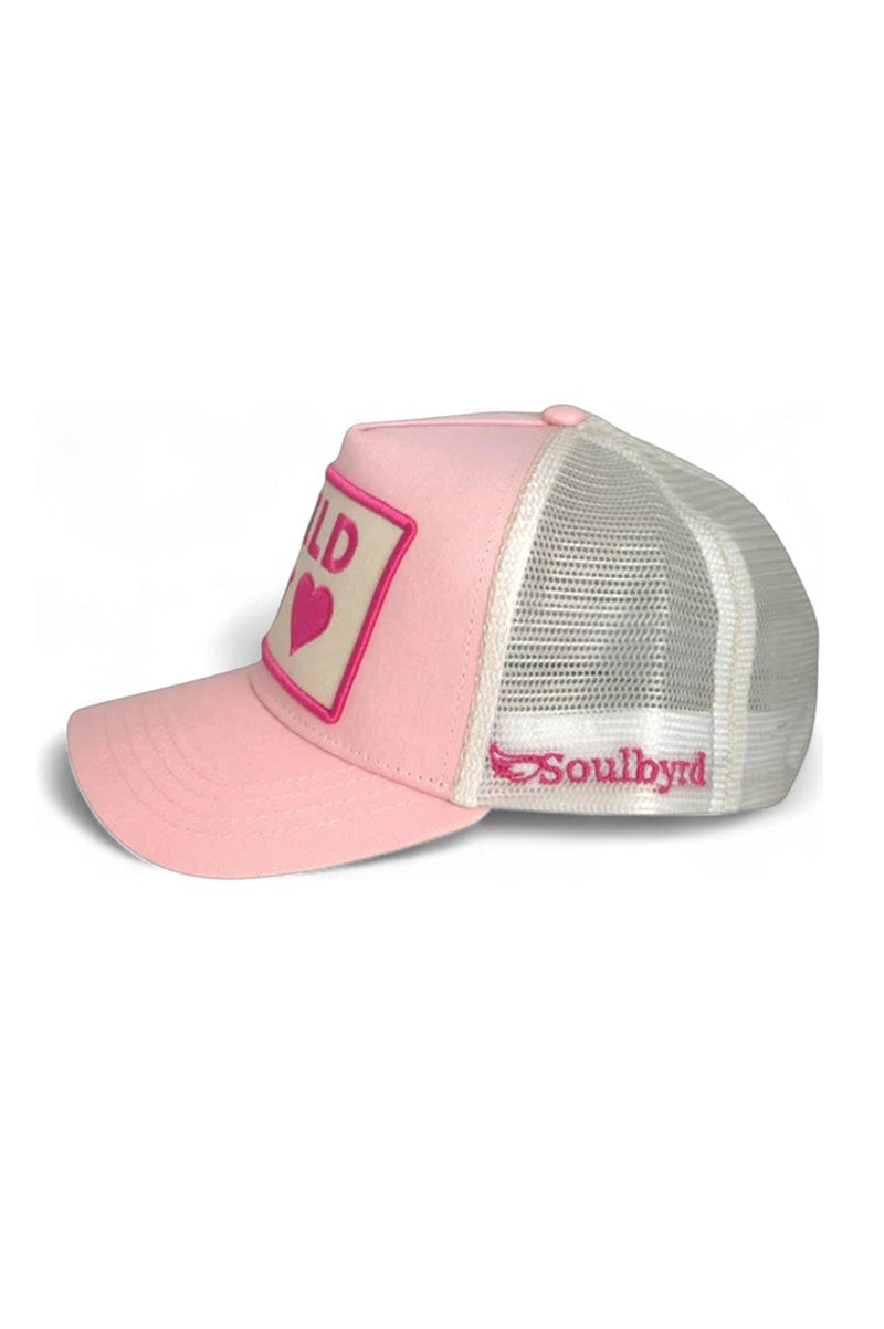 Wild at heart trucker hat in pink side view