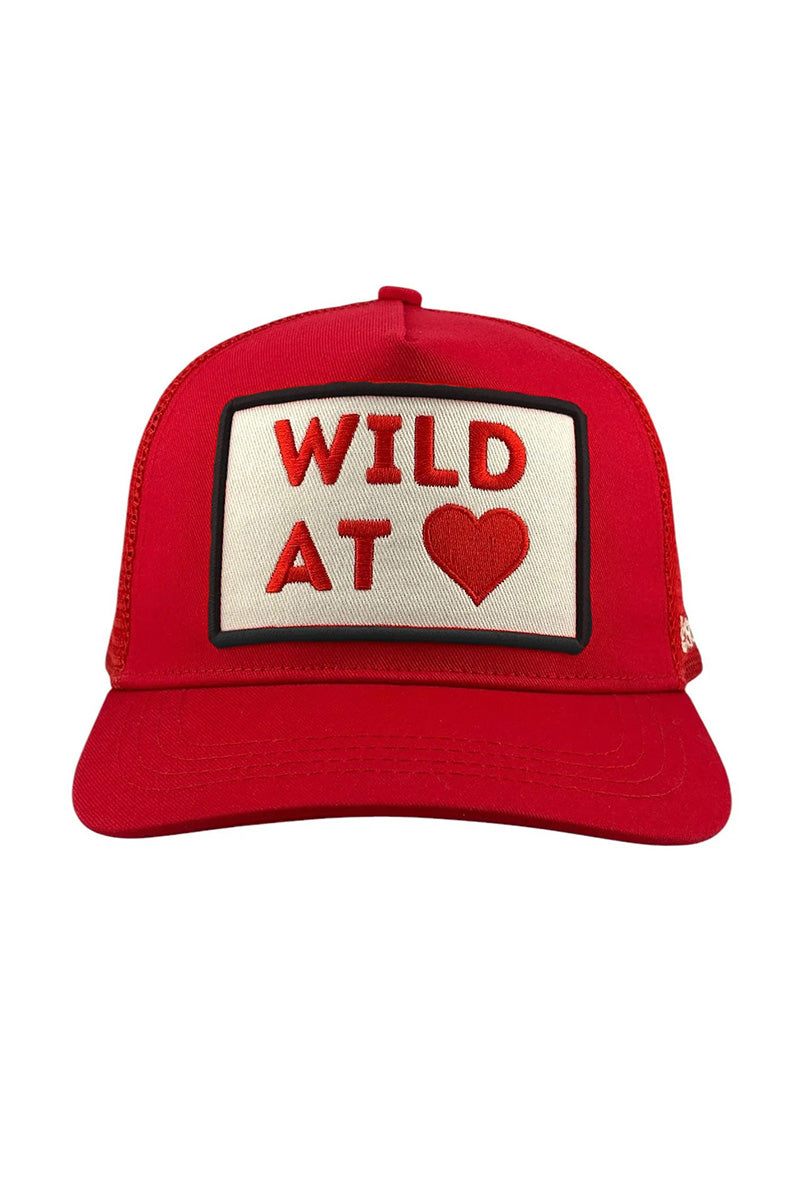 Wild at heart trucker hat in red front view