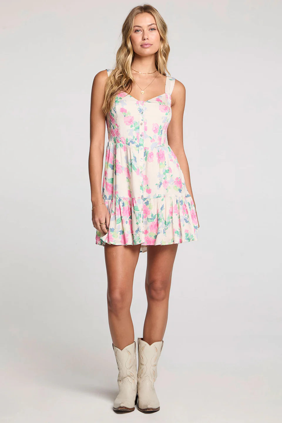 Indygo Mini Dress in vanilla front view