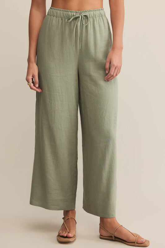 EASTON LINEN PANT IN AVOCADO FRONT VIEW