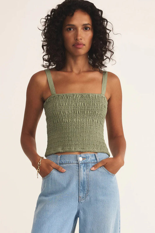 AMELIE LINEN TOP AVOCADO FRONT VIEW