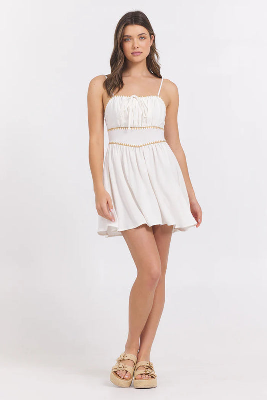 Mini dress with whip stitch in white front view