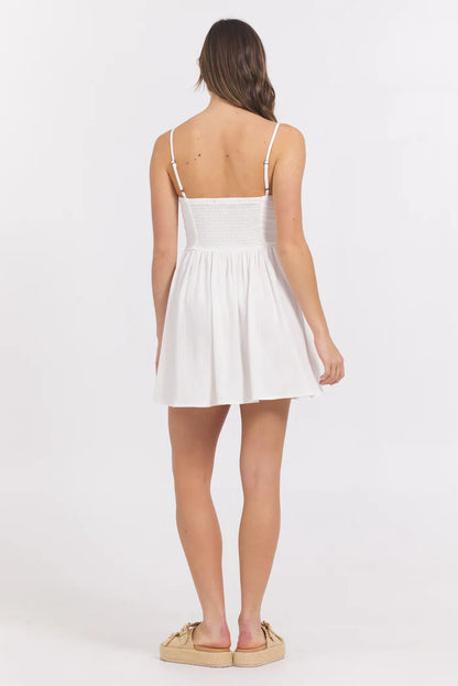 Mini dress with whip stitch in white back view