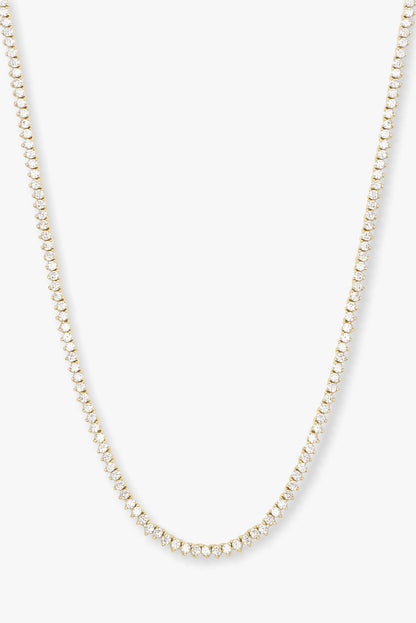 Tennis necklace with white stones on silver-tone chain, full length