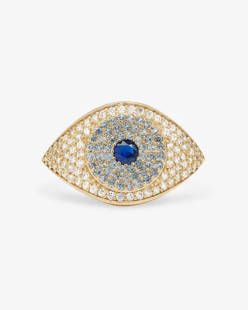 Evil eye ring gold with blue gem 