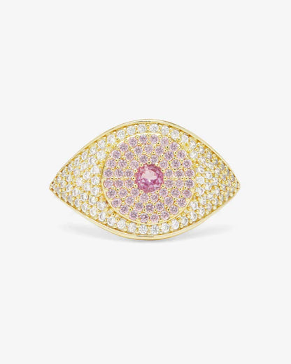 Rose evil eye ring gold with pink gem 
