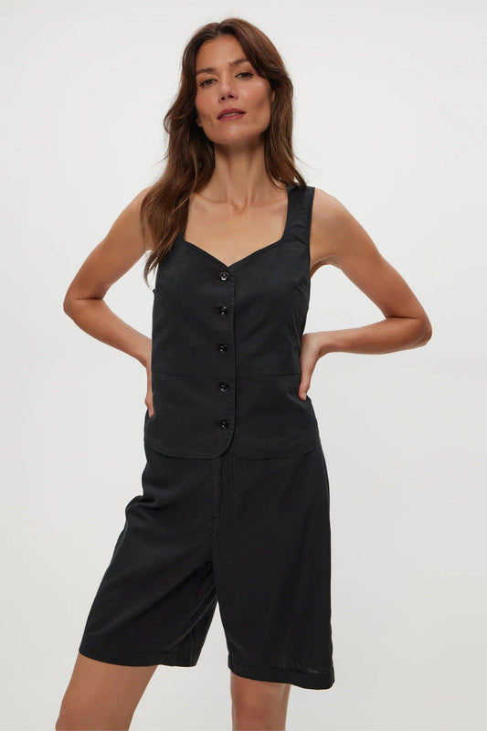 HONEY BUTTON UP VEST IN BLACK FRONT VIEW