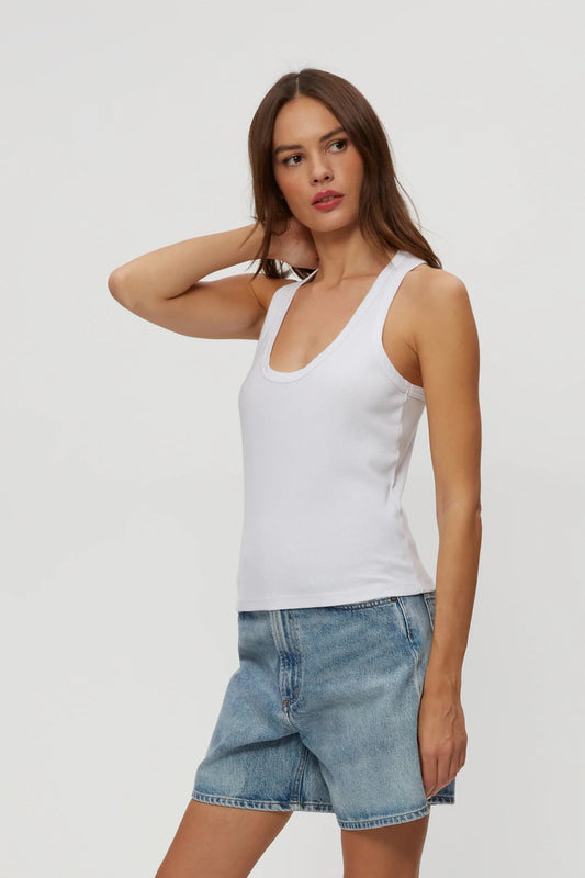 CHER SCOOP NECK TANK IN WHITE FRONT VIEW