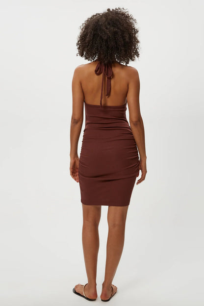 AVA MINI DRESS IN ESPRESSO BACK VIEW
