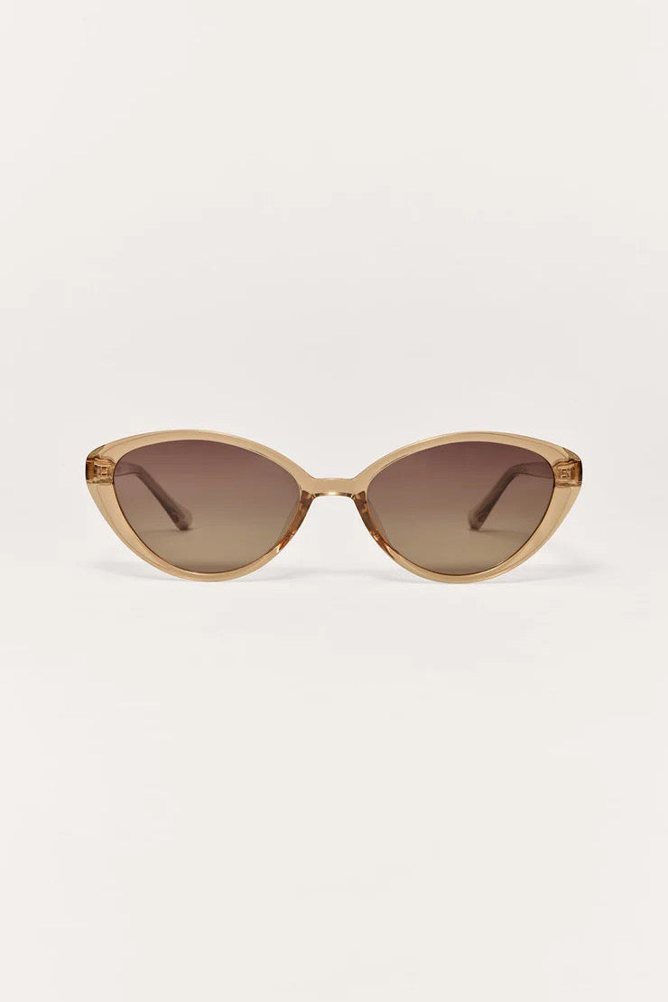 Lunettes de soleil NEW SUNGLASSES, monture dorée, forme œil-de-chat, verres brun