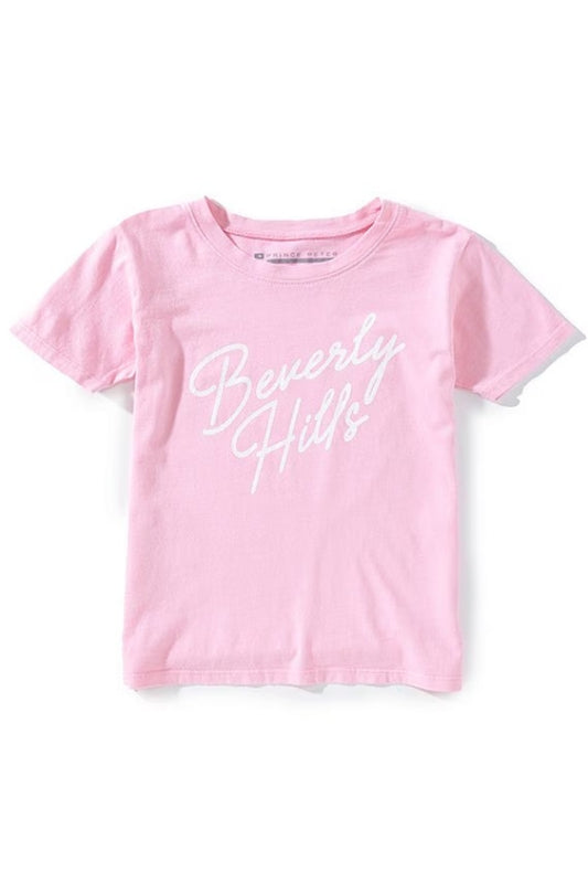 BEVERLY HILLS SCRIPT TEE IN GIRLS MAGENTA FRONT VIEW