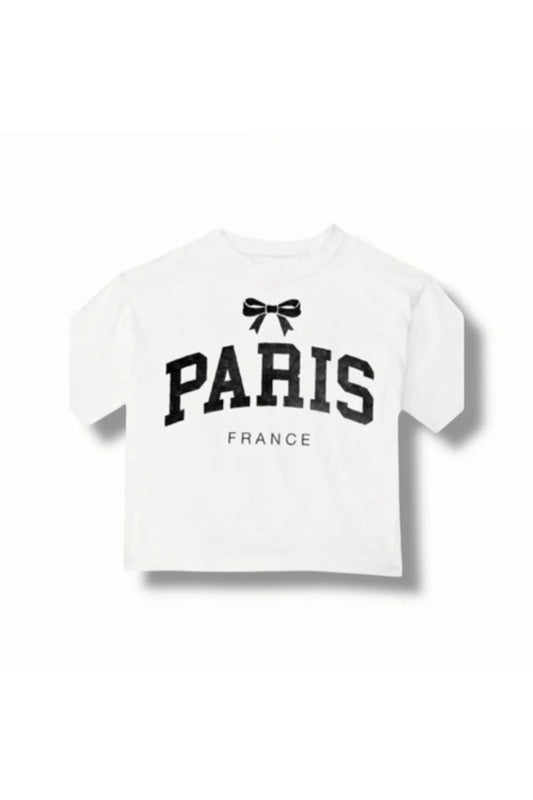 GIRLS PARIS BOW TEE IN WHITE FRONT VIEW