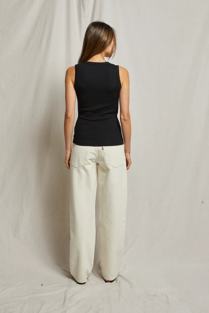 JORDAN RIBBED U NECK TANK IN BLACK BACK VIEW
