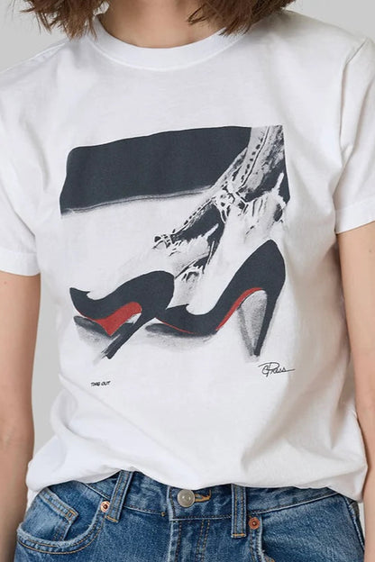 TIME OUT MUSHIE TEE IN WORN WHITE FRONT VIEW CLOSEUP