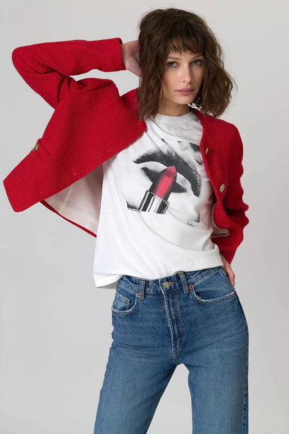 MY LIPS ARE SEALED MUSHIE TEE IN WORN WHITE FRONT VIEW