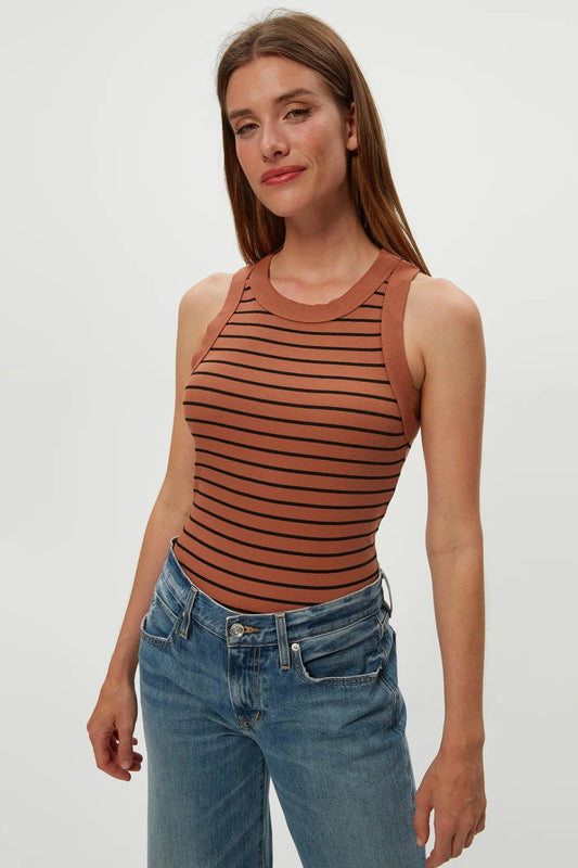 Gina wide binding crop stripe tank in terra black front view