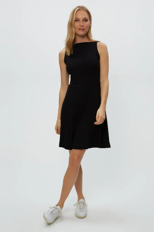 ANDY MINI SKATER DRESS IN BLACK FRONT VIEW
