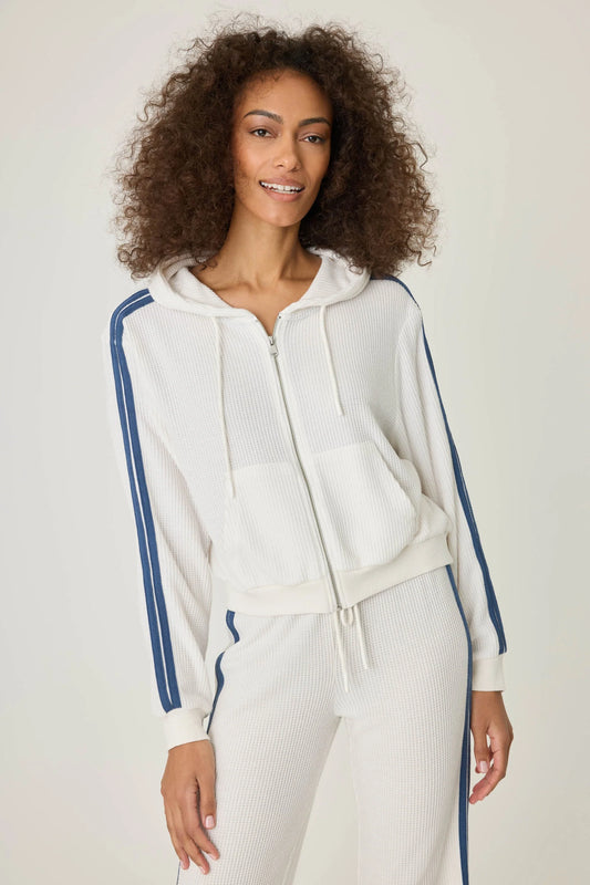 BACK ON TRACK HOODIE IN IVORY FRONT VIEW
