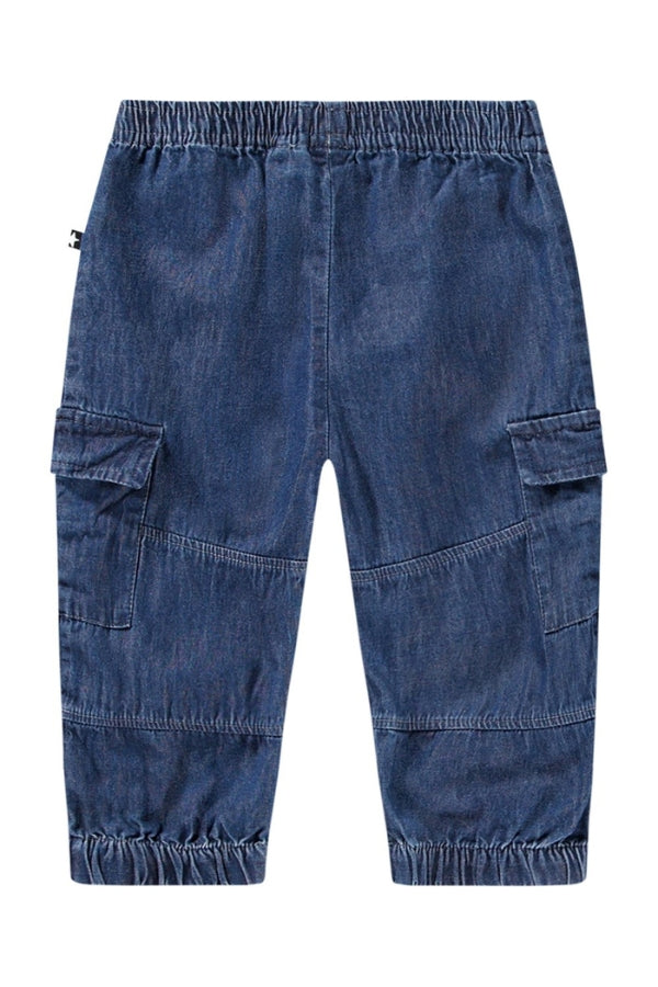 SAE CARGO TROUSERS IN MID BLUE WASH BACK VIEW