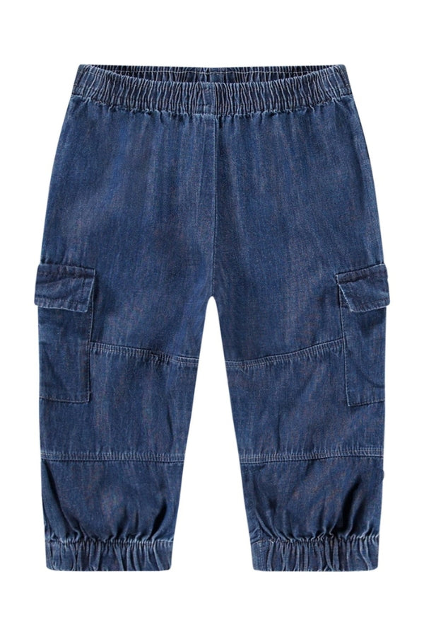 SAE CARGO TROUSERS IN MID BLUE WASH FRONT VIEW