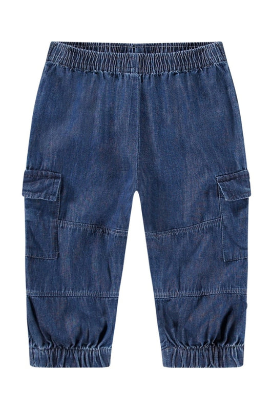 SAE CARGO TROUSERS IN MID BLUE WASH FRONT VIEW