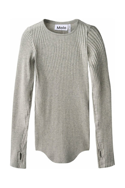 ROCHELLE LONG SLEEVE TOP IN GREY MELANGE FRONT VIEW