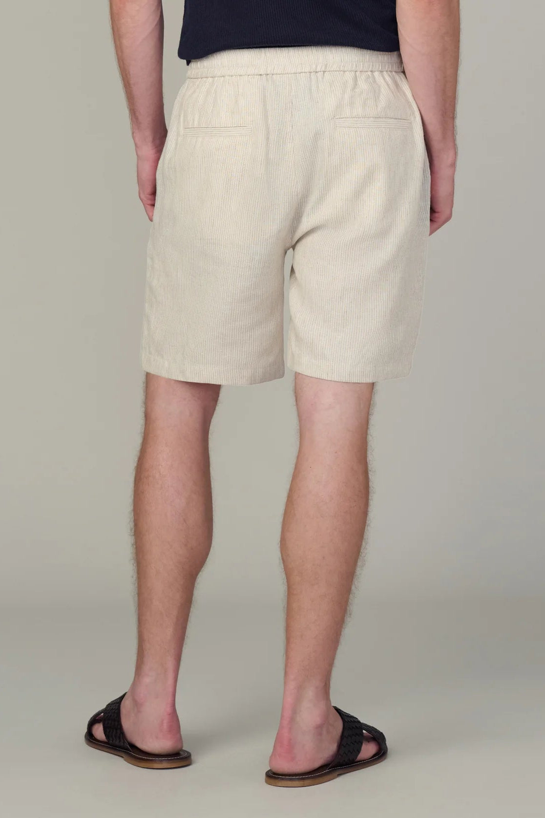 CLARKSON LINEN SHORT IN FLAX STRIPE BACK VIEW