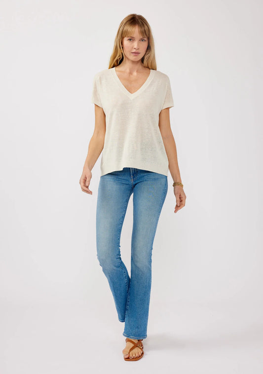 Linen vneck top in vanilla front view