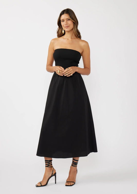Tube dress with pockets in black front view