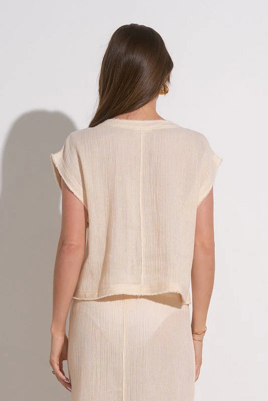 CAP SLEEVE CROP TOP IN NATURAL BACK VIEW