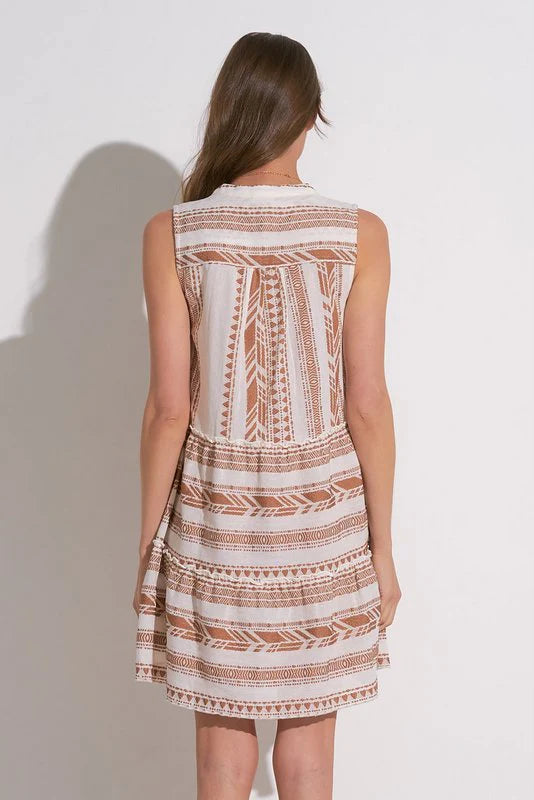 A-LINE SLEEVELESS DRESS IN BEIGE TWO TONE BACK VIEW