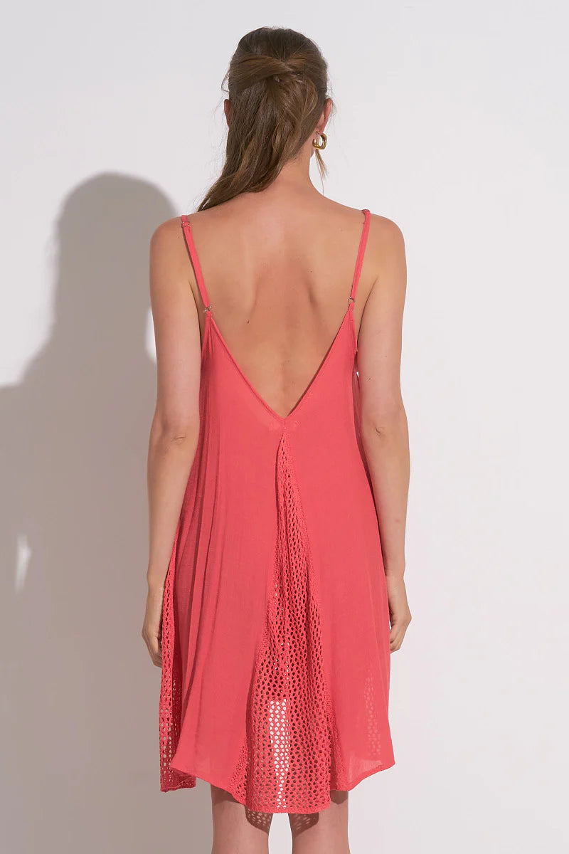 SPAGHETTI STRAP DRESS IN CORAL BACK VIEW