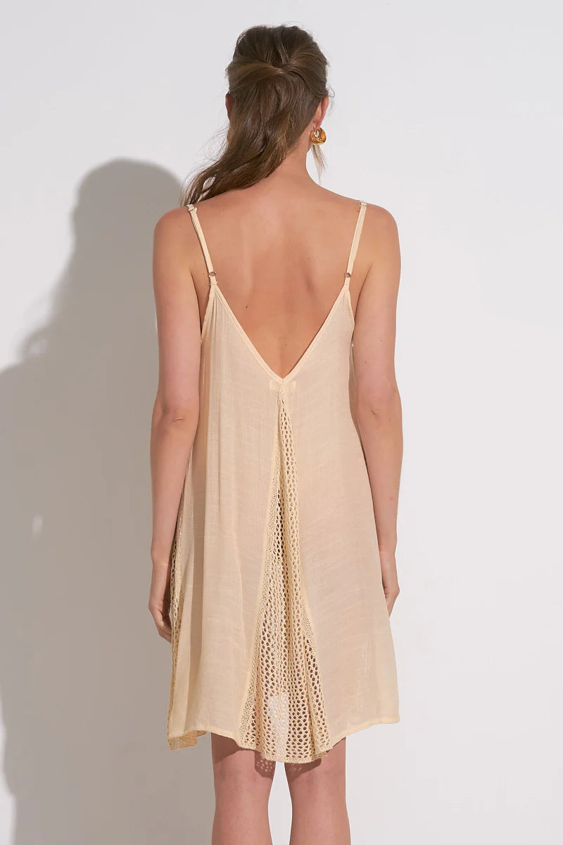 SPAGHETTI STRAP DRESS IN NATURAL BACK VIEW