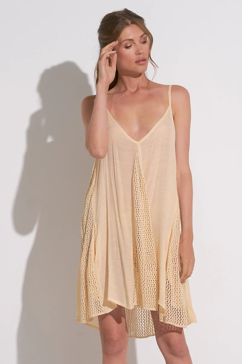 SPAGHETTI STRAP DRESS IN NATURAL FRONT VIEW