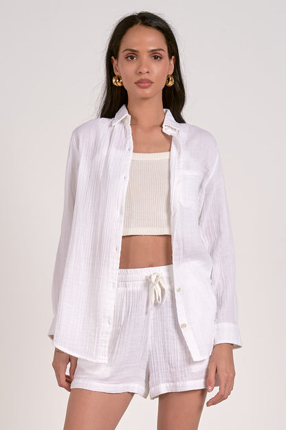 LONG SLEEVE BUTTON DOWN TOP IN WHITE FRONT VIEW OPEN