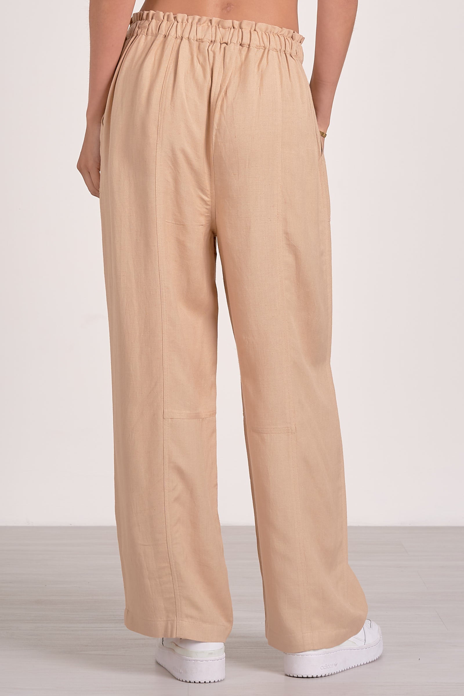 DRAWSTRING WIDE LEG PANT IN SAND BACK VIEW