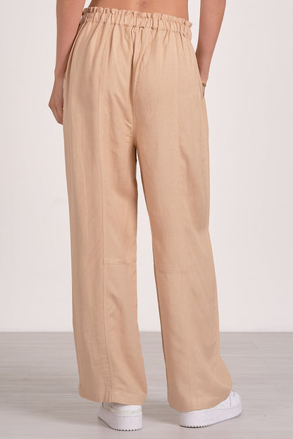 DRAWSTRING WIDE LEG PANT IN SAND BACK VIEW