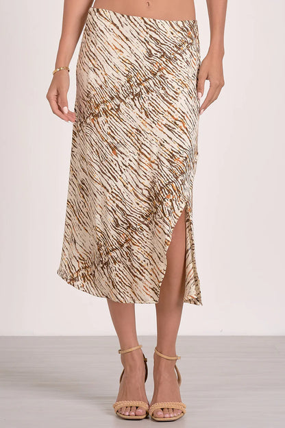 Selma midi side slit skirt in neutral sahara front view